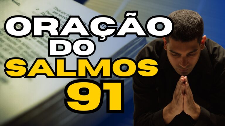 Homem em posição de fé para fazer oração do Salmo 91 e imagem da Bíblia aberta.